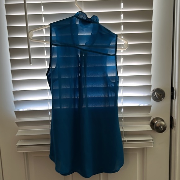 Express sheer aqua blue button up sleeves blouse - Picture 4 of 4